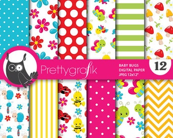 Baby bugs digital paper, commercial use, scrapbook patterns, background chevron, stripes - PS713