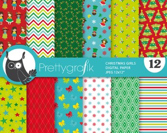 Christmas Girls digital paper, commercial use, scrapbook patterns, background  - PS1056