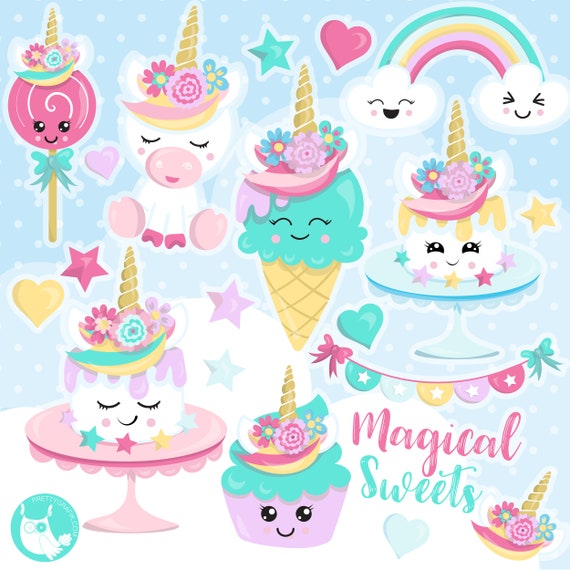 BUY 10 GET 10 OFF - Unicorn clipart commercial use, sweets vector graphics, ice cream digital clip art, unicorn digital images - CL1159 Il_570xn