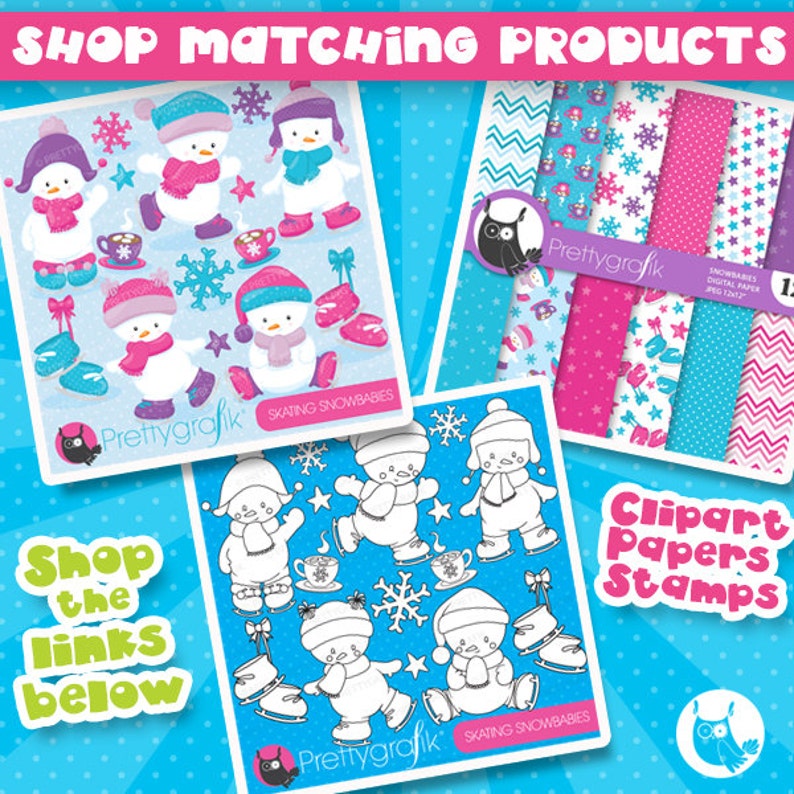 Ice skating snowmen clipart commercial use, vector graphics, digital clip art, digital images CL763 image 2