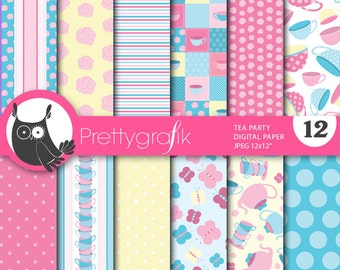 Tea party digital paper, commercial use, scrapbook patterns, background - PS648