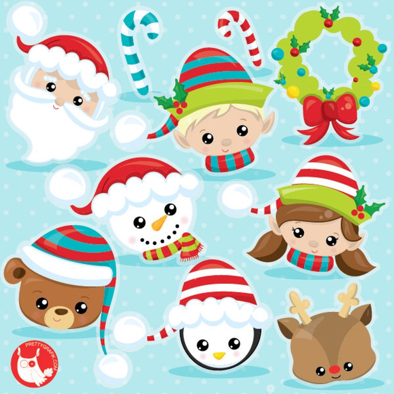 Christmas faces clipart commercial use, clipart, vector graphics, Santa digital clip art, Christmas images CL1034 image 1