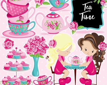 Tea Time clipart commercial use, tea party vector graphics, tea printable digital clip art, tea time images  - CL953