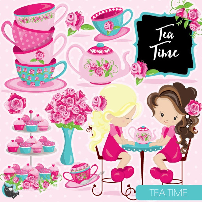 Tea Time clipart commercial use, tea party vector graphics, tea printable digital clip art, tea time images CL953 image 1