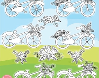 Summer bicycle digital stamp commercial use,  vector graphics,  digital stamp, digital images - DS1140