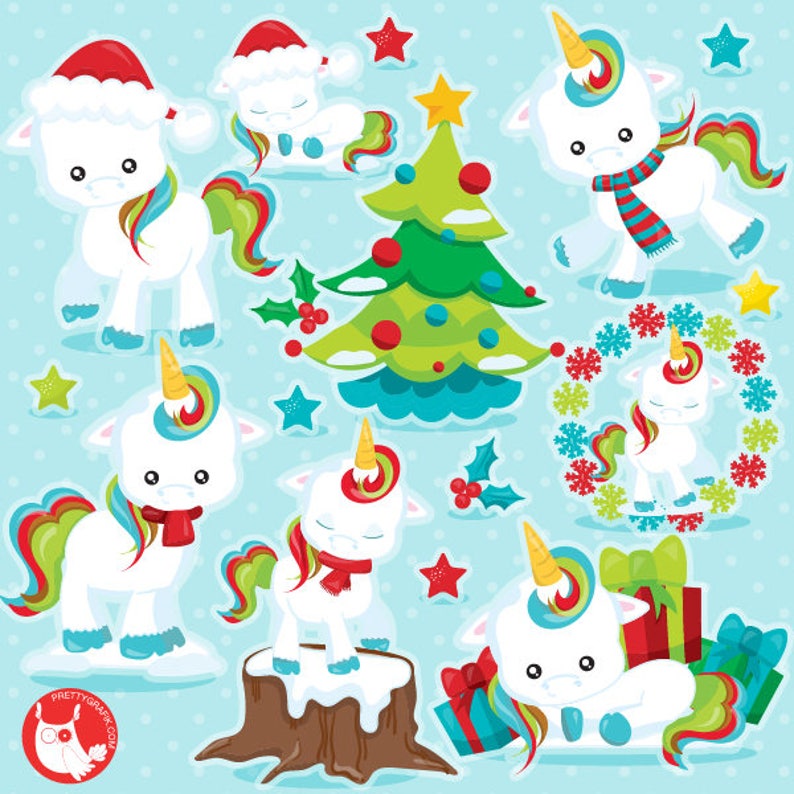 Christmas unicorns clipart commercial use, Christmas clipart, vector graphics, unicorns digital clip art, unicorn CL1116 image 1