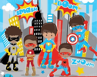 Superhero boys clipart commercial use, superhero kids vector graphics, digital clip art, digital images - CL887