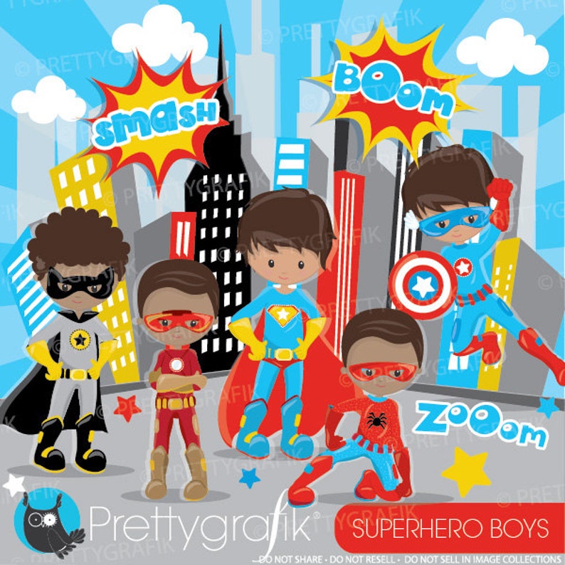 Superhero boys clipart commercial use, superhero kids vector graphics, digital clip art, digital images CL887 image 1