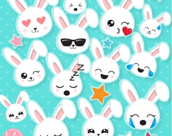 Kawaii bunny rabbits clipart, clipart commercial use, vector graphics, digital clip art, digital images - CL1239