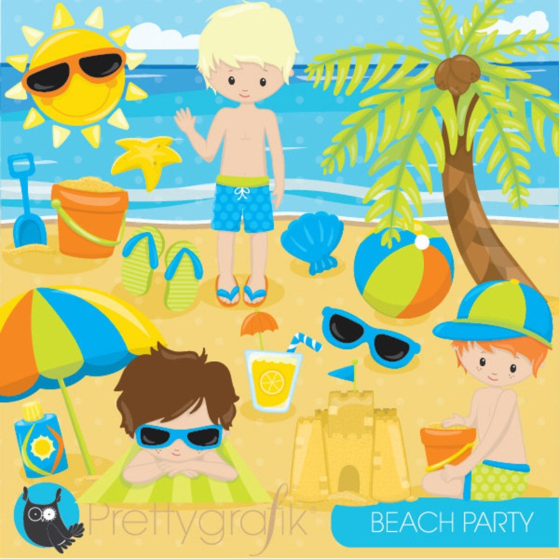 Beach party clipart commercial use, beach kids vector graphics, vacation kids digital clip art, digital images CL850 image 1