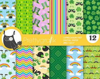 St-Patrick's leprechaun feet digital patterns, commercial use, scrapbook papers, background - PS986