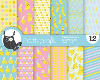 Kawaii Banana,  patterns, commercial use, scrapbook papers, background - PS1180