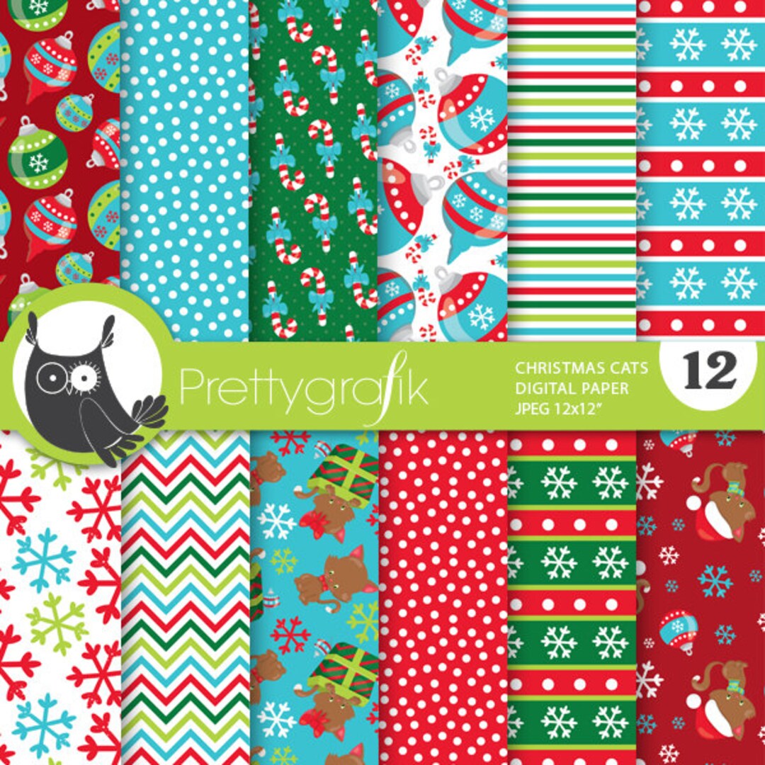 Christmas Cats Digital Paper, Commercial Use, Scrapbook Papers ...