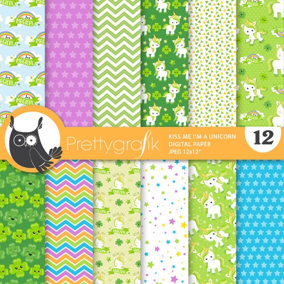 BUY 20 GET 10 OFF - St-patrick's unicorn digital papers, commercial use, scrapbook papers, background - PS982 Il_570xn