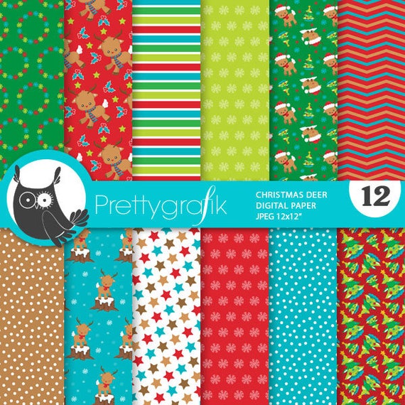 BUY 20 GET 10 OFF - Christmas reindeer digital paper, commercial use, scrapbook papers, background, polka dots, stripes - PS904 Il_570xn