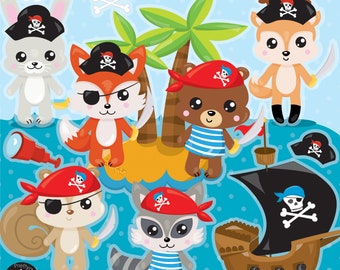 Pirate animals clipart commercial use, clipart, vector graphics, digital clip art, woodland, pirates - CL1173