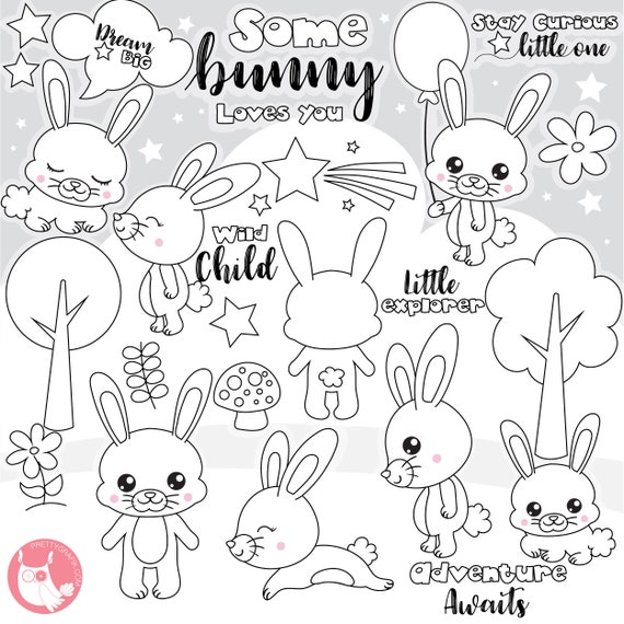 BUY 20 GET 10 OFF -baby bunny digital stamp commercial use, vector graphics, digital stamp, digital images - DS1145 Il_570xn