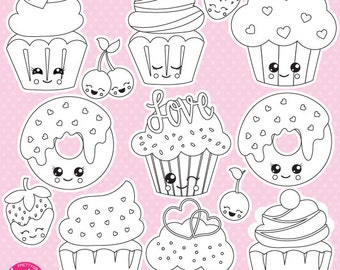 Valentine cupcakes digital stamp commercial use, vector graphics, digital stamp,  - DS1056