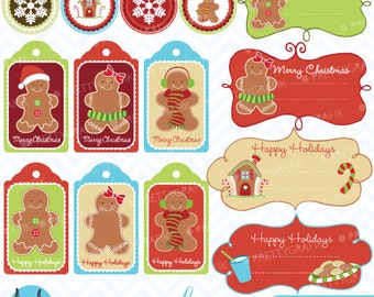 christmas tags label frames clipart commercial use, vector graphics, digital clip art, images, gingerbread - CL602