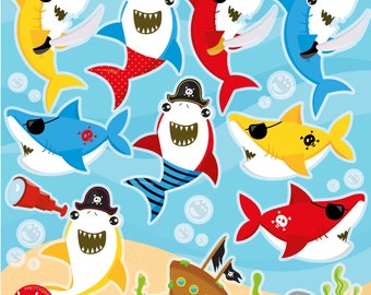 Pirate Shark clipart, clipart commercial use,  vector graphics,  clip art, digital images - CL1333