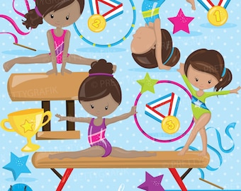 Gymnastic Girls clipart commercial use, gymnastic  clipart vector graphics, digital clip art, gym digital images - CL914