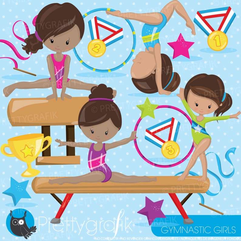 Gymnastic Girls clipart commercial use, gymnastic clipart vector graphics, digital clip art, gym digital images CL914 image 1