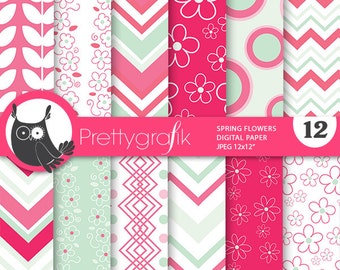 Spring butterflies digital paper, flowers digital patterns commercial use, spring scrapbook papers, background - PS796