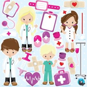 Dokter clipart commercieel gebruik, ziekenhuis clipart vectorafbeeldingen, kinderziekenhuis digitale illustraties, digitale beelden CL966 afbeelding 1