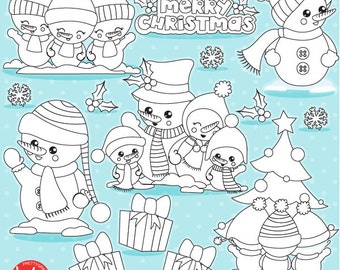 Christmas snowmen digital stamp commercial use, vector graphics, digital stamp,  - DS1042