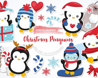 Christmas Penguin, clipart, clipart commercial use,  vector graphics,  clip art, digital images - CL1651