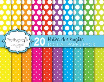 polka dot brights digital paper, commercial use, scrapbook patterns, background  - PS610