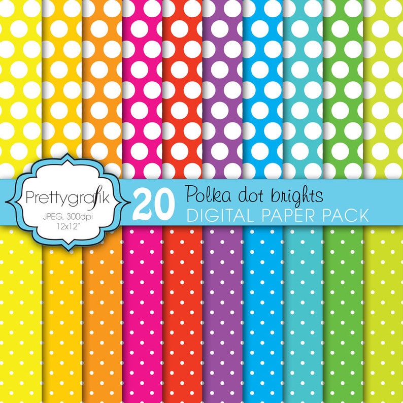 polka dot brights digital paper, commercial use, scrapbook patterns, background PS610 image 1