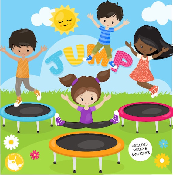 Trampoline Kids Clipart Commercial Use Vector - Etsy