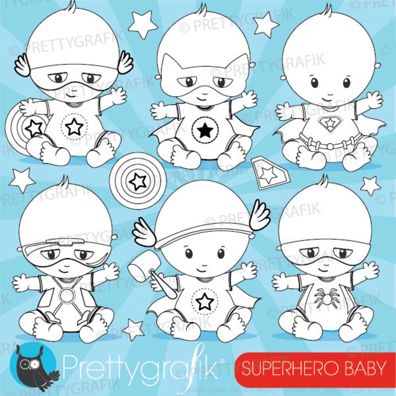 Superhero baby stamp commercial use, vector graphics, digital stamp, digital images DS876 image 1