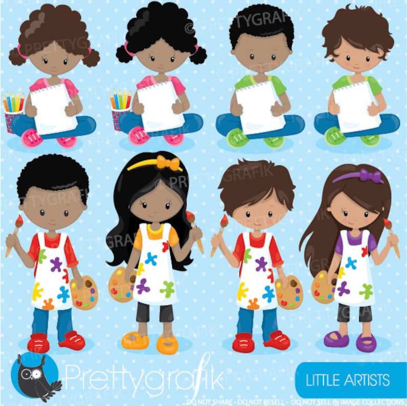 Little artists clipart commercial use, vector graphics, digital clip art, paint CL915 image 2