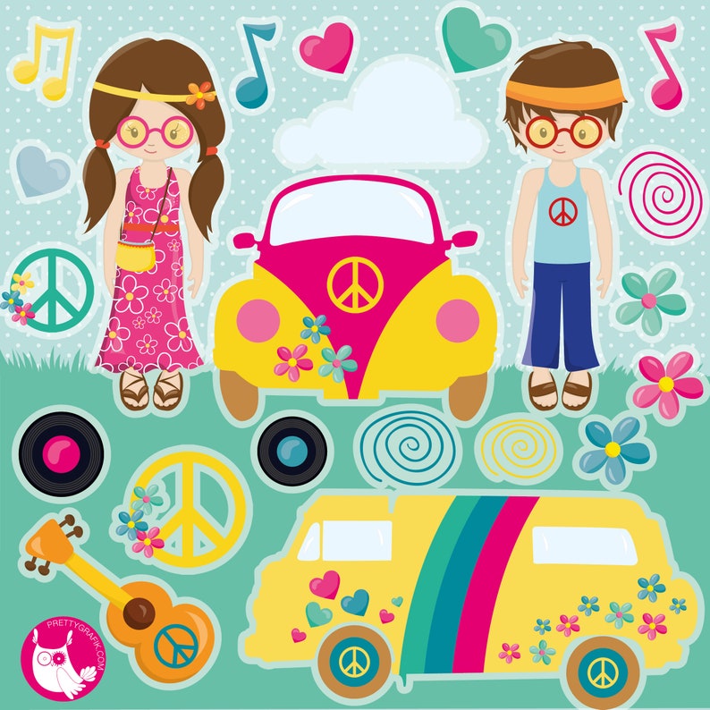 Hippie Kids, clipart, clipart commercial use, vector graphics, clip art, digital images CL1330 image 1