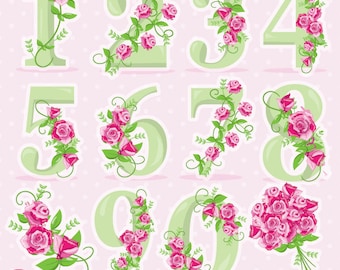 Floral numbers clipart, wedding clipart commercial use, Floral vector graphics, flowers clip art, digital images - CL958