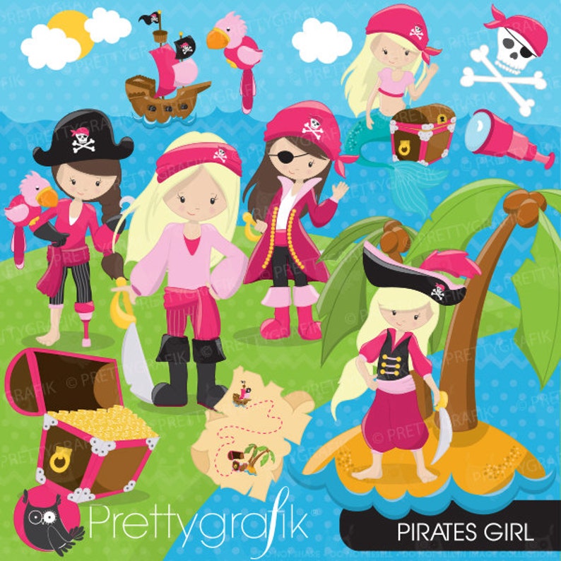 Pirate Girl clipart commercial use, vector graphics, digital clip art, digital images CL648 image 1