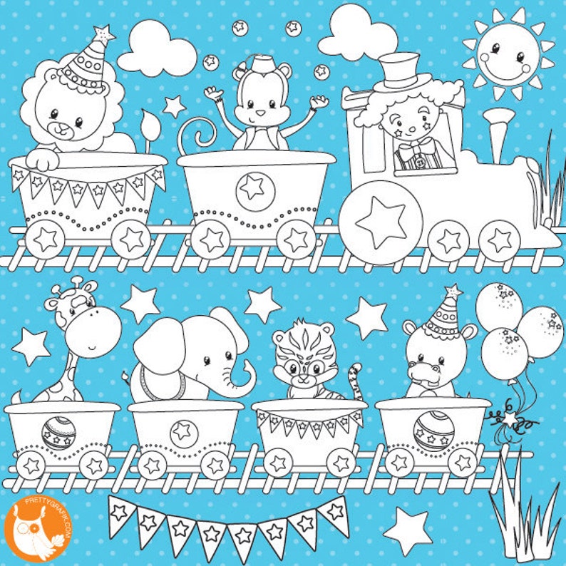 Circus train digital stamp commercial use, vector graphics, digital stamp DS854 image 1