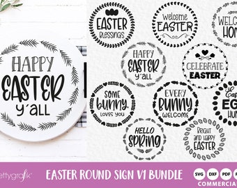 Easter Round Sign craft BUNDLE graphic set, SVG files, DXF, clipart commercial use,  clipart, vector graphics, digital images, cutting files