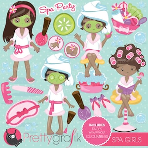 Spa girls party clipart for scrapbooking, commercial use, vector graphics, digital clip art, images, slumber party CL695 image 1