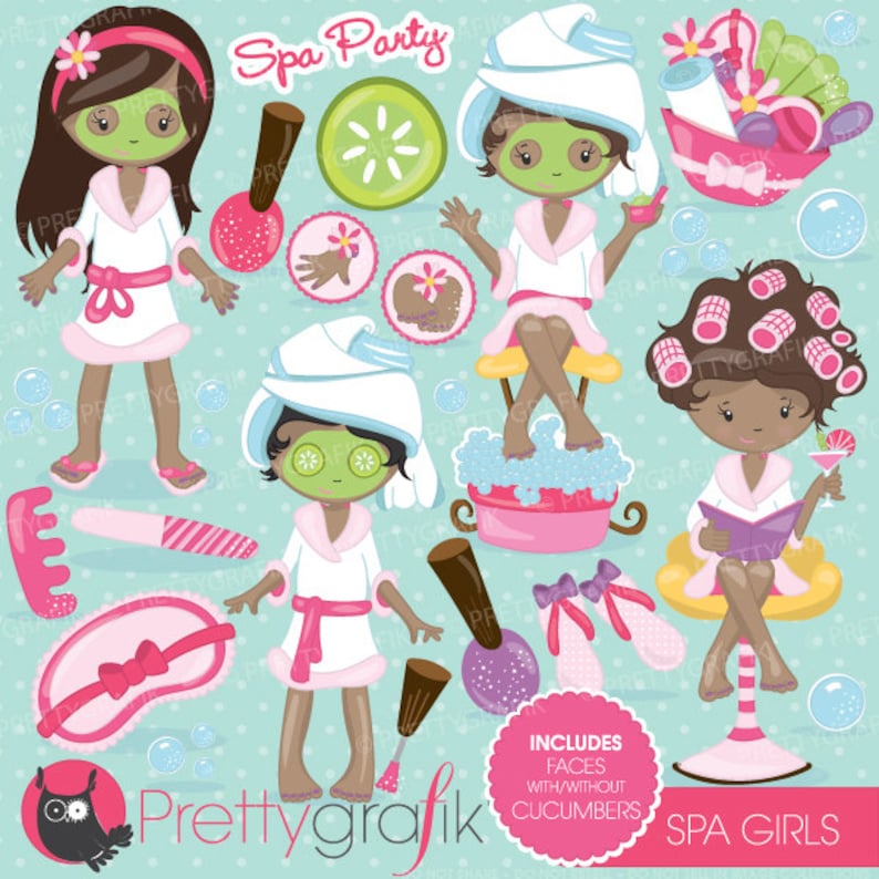 Spa girls party clipart for scrapbooking, commercial use, vector graphics, digital clip art, images, slumber party CL695 image 1