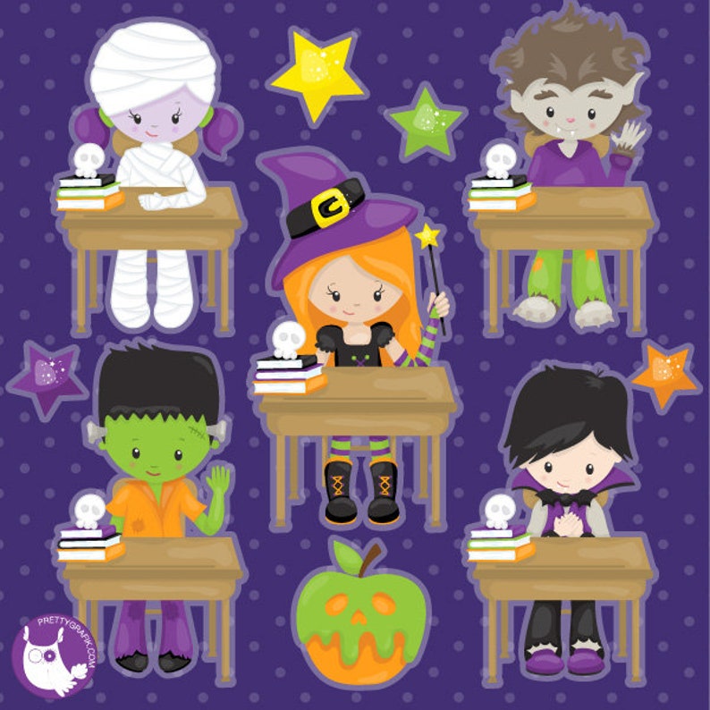 Halloween student clipart, kawaii pumpkins, commercial use, Halloween vector graphics, digital clip art, halloween CL1188 image 1