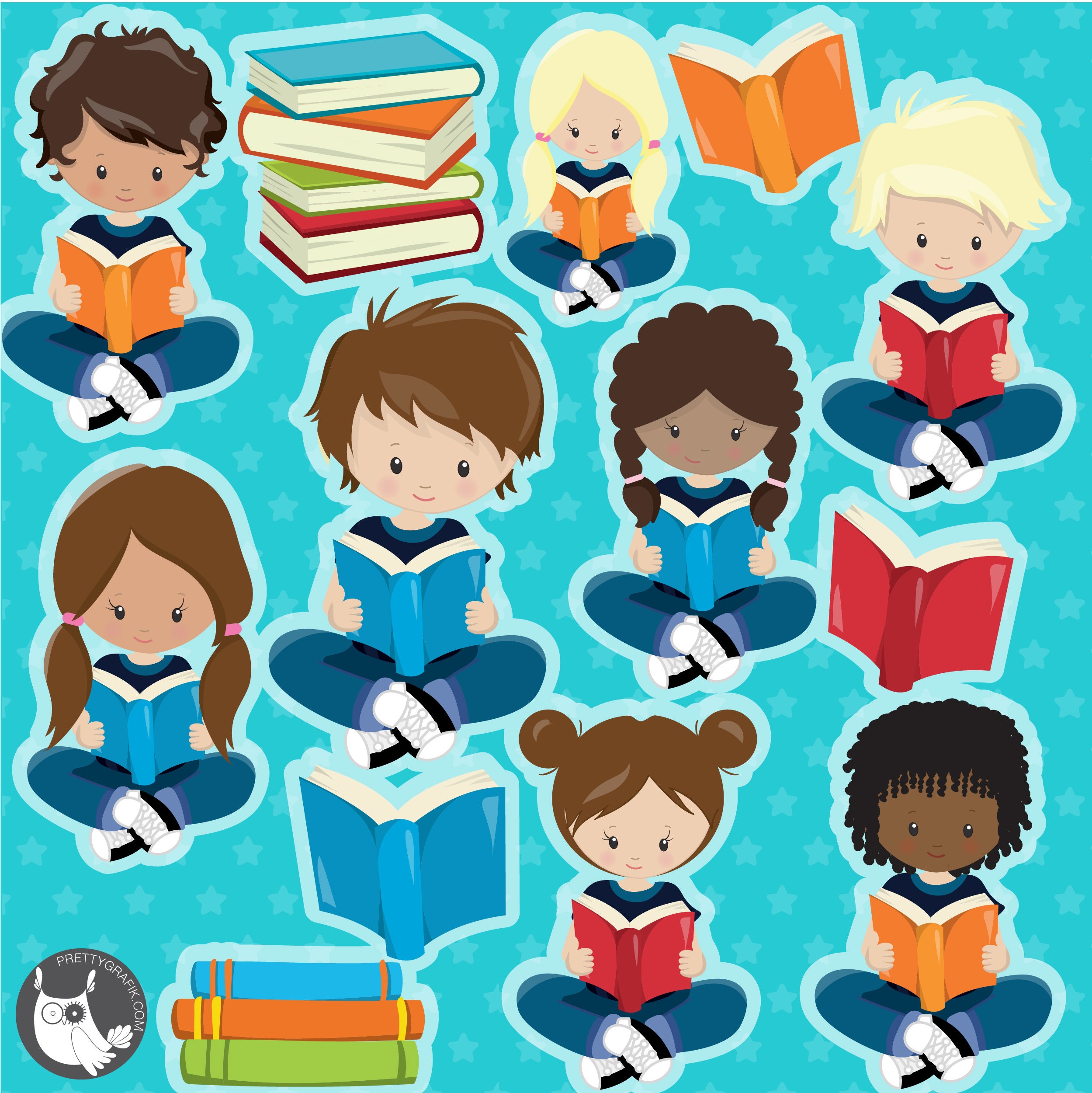 Clipart Of Kids Reading