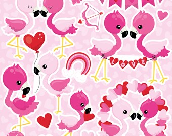 Valentine Flamingo, clipart, clipart commercial use,  vector graphics,  clip art, digital images - CL1700