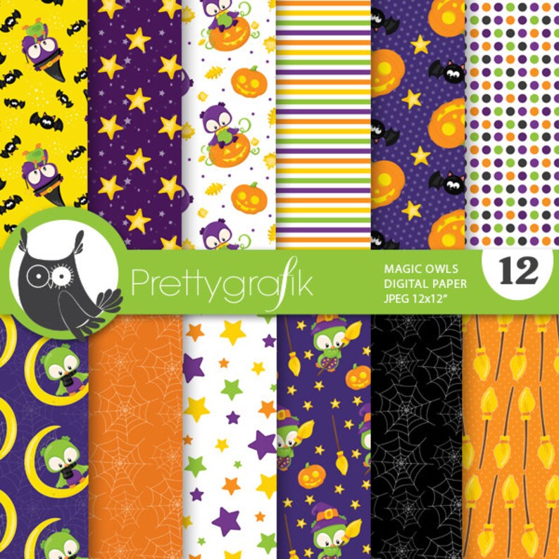 Halloween owls digital patterns, commercial use, scrapbook papers, background PS751 image 1