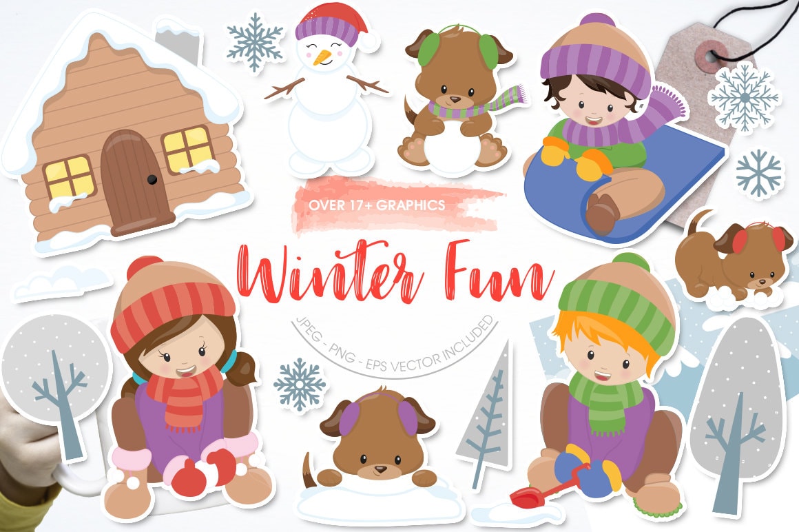 Winter Fun Clipart Clipart Commercial Use Vector Graphics Etsy