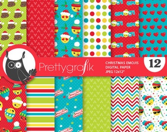 christmas emoji digital paper, commercial use, scrapbook patterns, background, polka dots, stripes - PS906