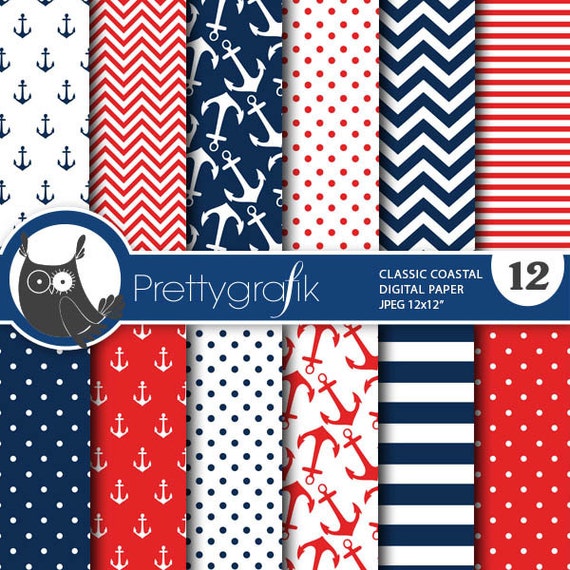 BUY 20 GET 10 OFF - Classic coastal digital paper, commercial use, scrapbook papers, background, anchors, nautical - PS766 Il_570xn