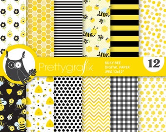 Busy Bee digital paper, commercial use, scrapbook patterns, background, polka dots, stripes - PS915